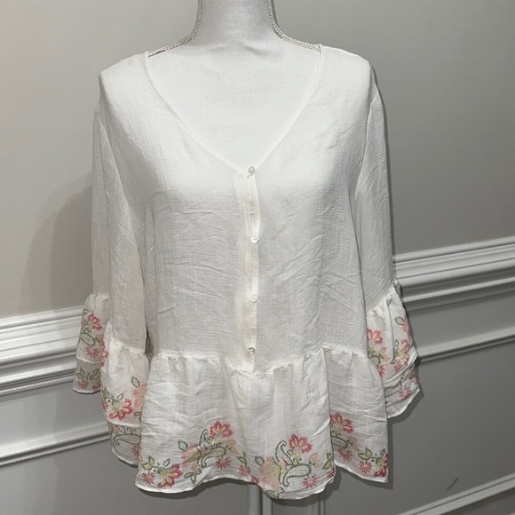 ZAC & RACHEL Sheer Floral Boho Bell Sleeve Oversized Blouse size XL - Picture 1 of 6